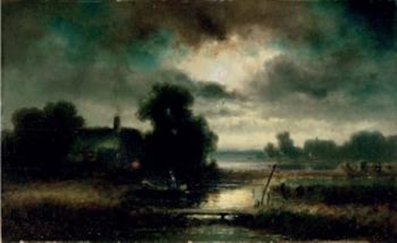 Im Dachauer Moos bei Mondschein by Anton Doll