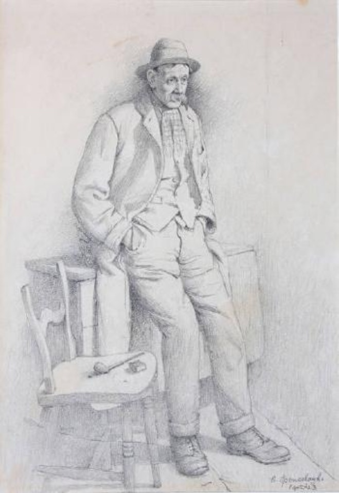 Old man in an interior by Charles Spencelayh