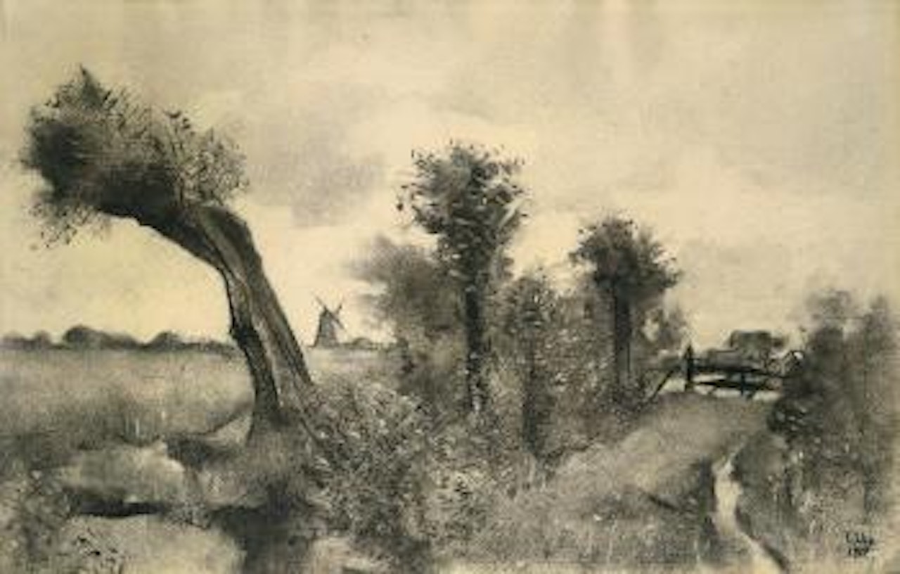 Holländische Weidelandschaft mit Windmühle by Lesser Ury