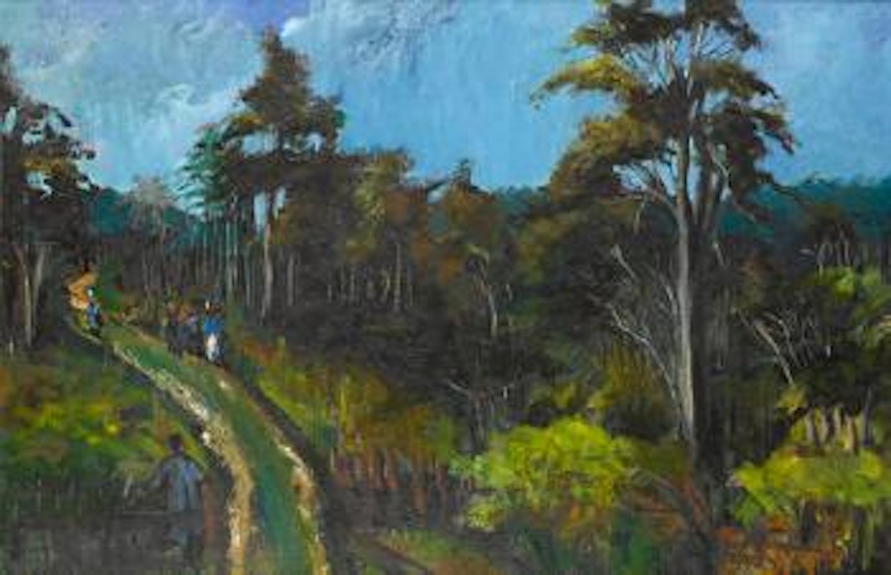 Figures on a forest track by Ben Enwonwu