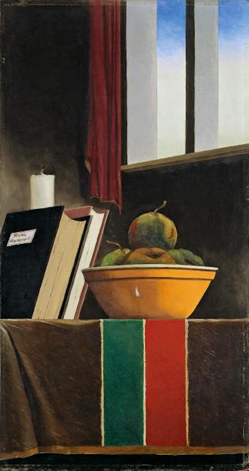 Stillleben mit gestreifter Decke (grün-rot) by Franz Radziwill