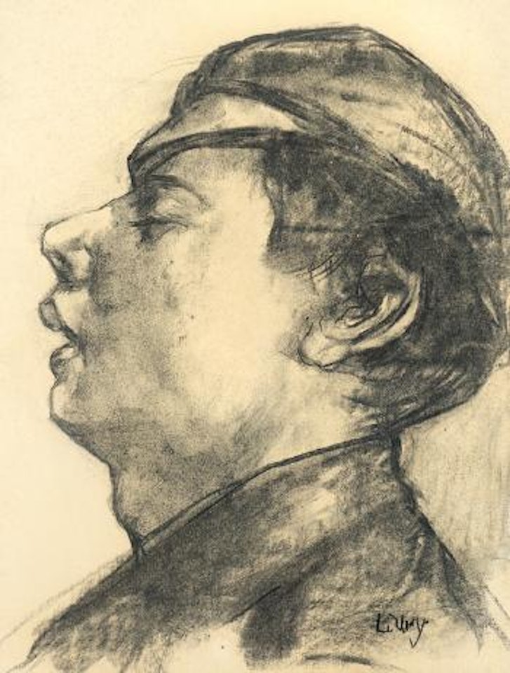 Kopf eines Mannes mit Mütze by Lesser Ury
