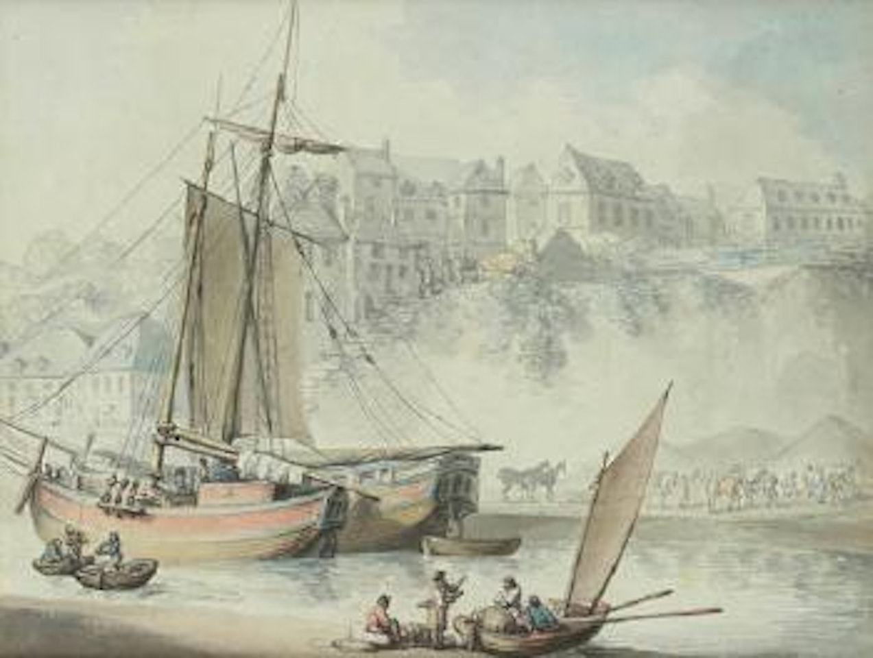 Local traders being unloaded in the river at Exeter by Thomas Rowlandson