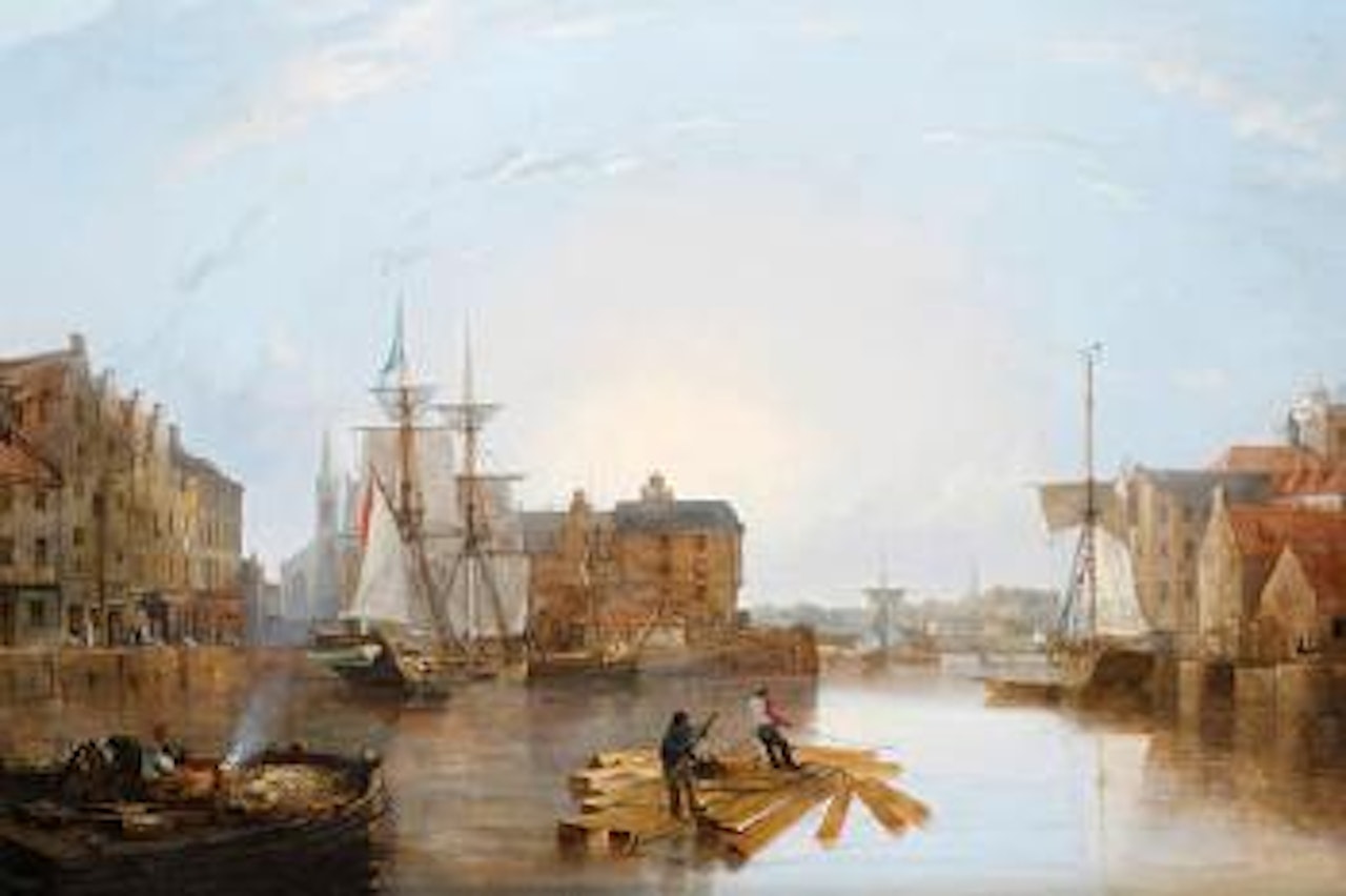 A sunlit harbour by Joseph Walter Of Bristol