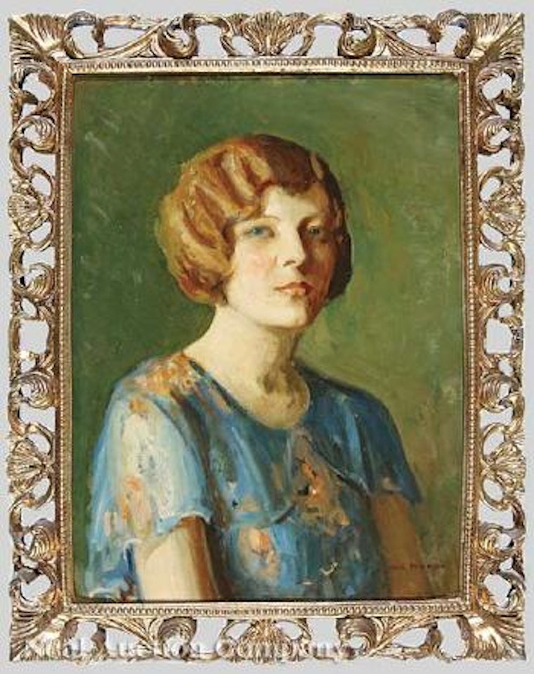 Woman in a blue dress by Jane Peterson