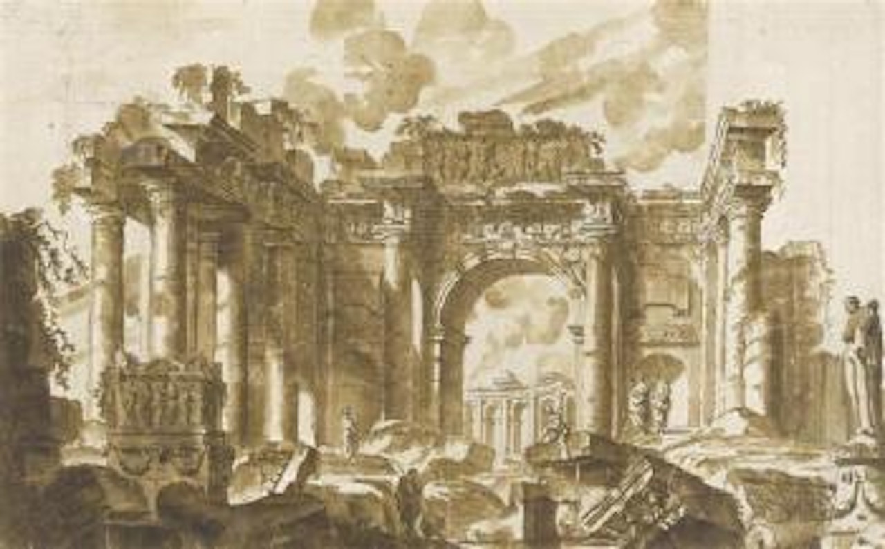 Capriccio with massive antique ruins by Francois Boucher