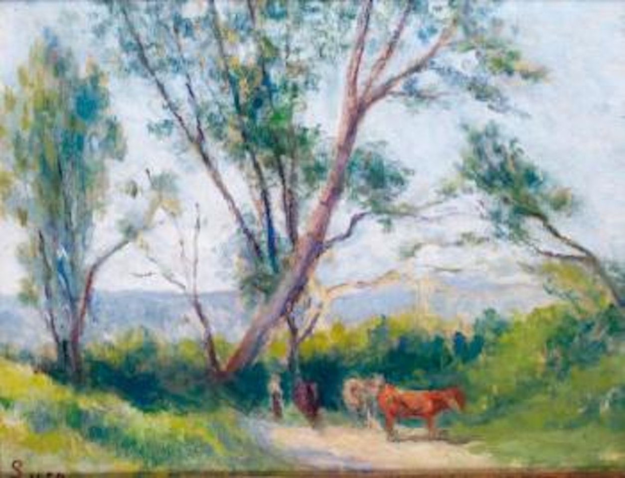 Le petit troupeau au bord du chemin à Bessy-sur-cure by Maximilien Luce