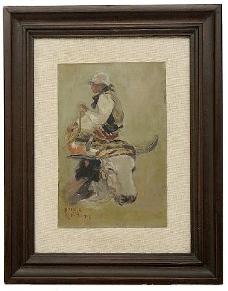 Campesino con toro by Joaquin Sorolla Y Bastida