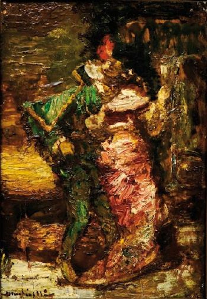 Couple : femme de dos et homme en vert de 3/4 by Adolphe Monticelli