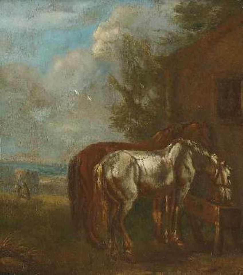 Zwei Pferde am Futtertrog by Pieter van Bloemen