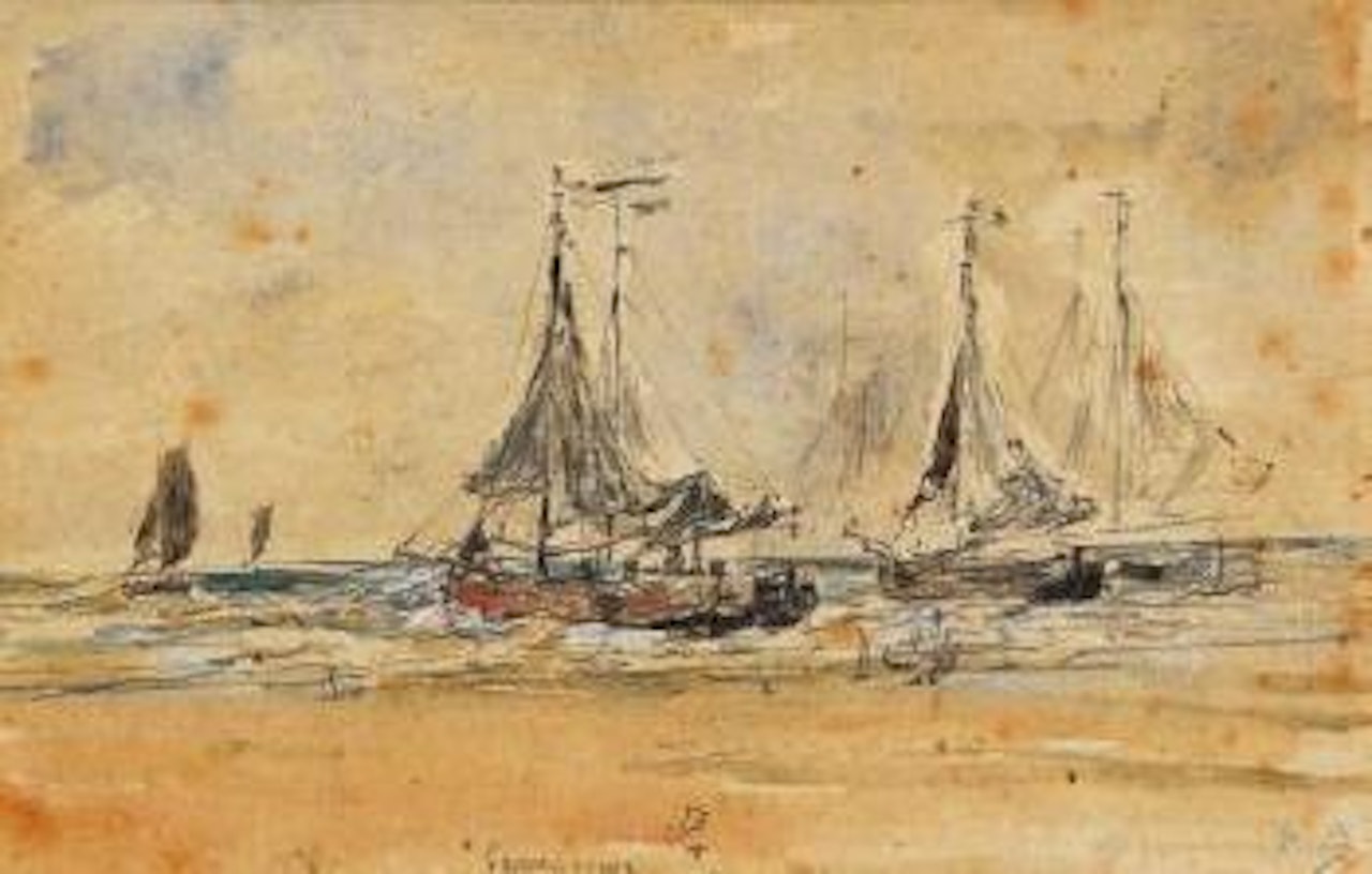 Barques de pêche par mer agitée by Eugène Boudin
