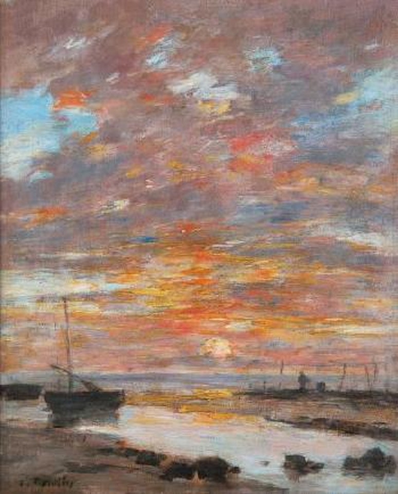 Marée basse, coucher de soleil sur la mer by Eugène Boudin