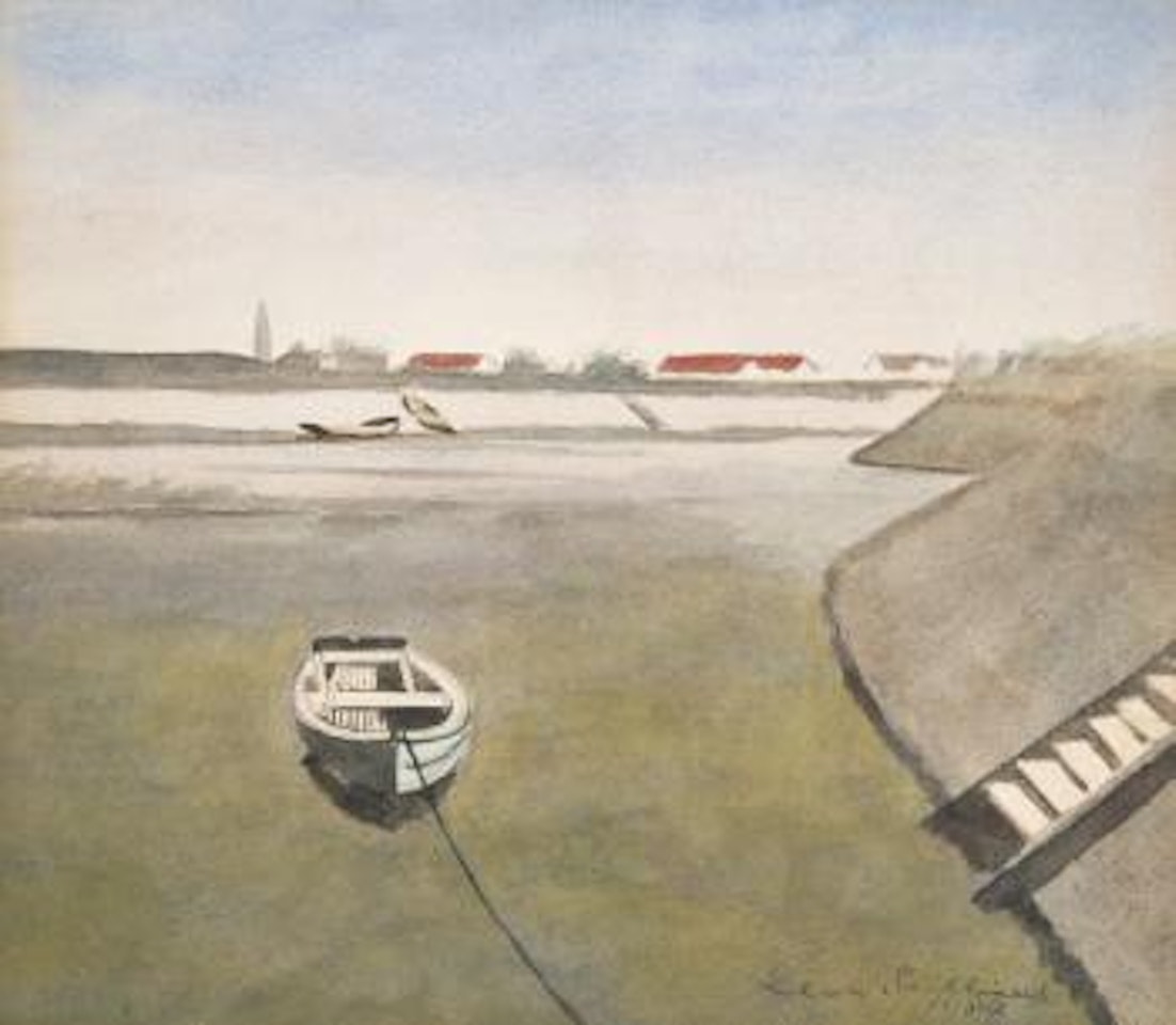 Bootje aangemeerd in het spaarbekken te Oostende by Léon Spilliaert