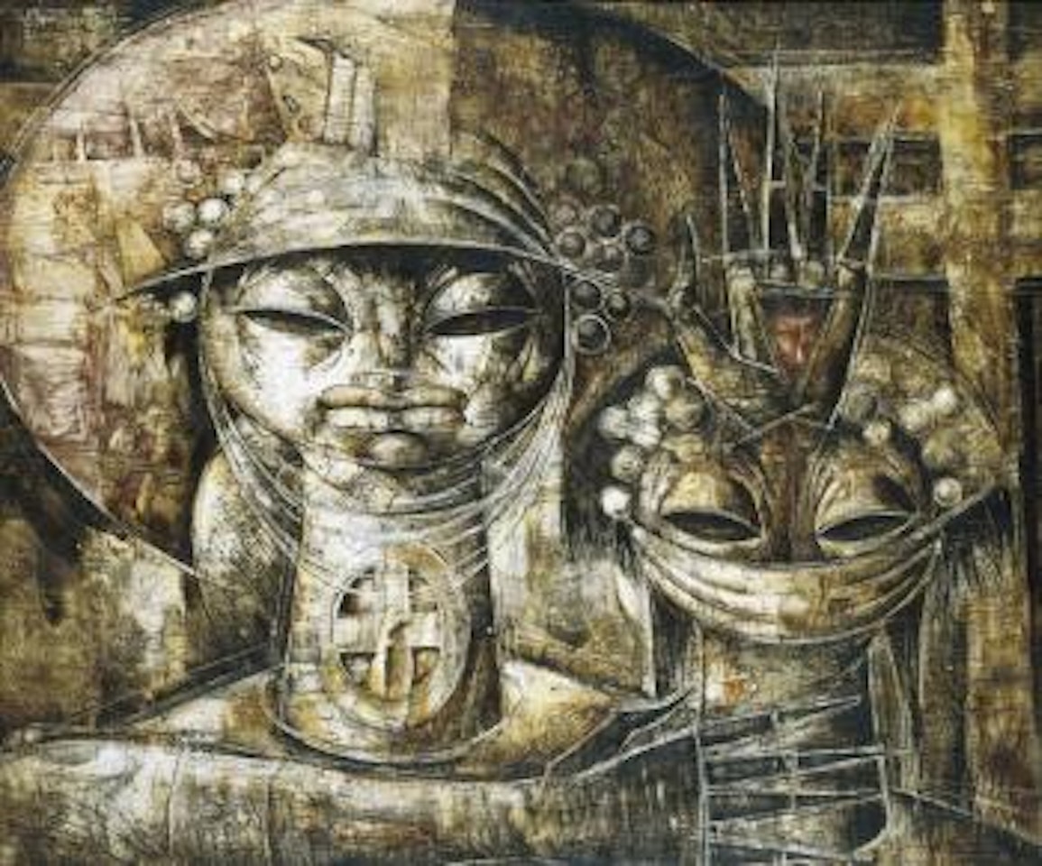 Compositie met twee figuren by Jef van Tuerenhout