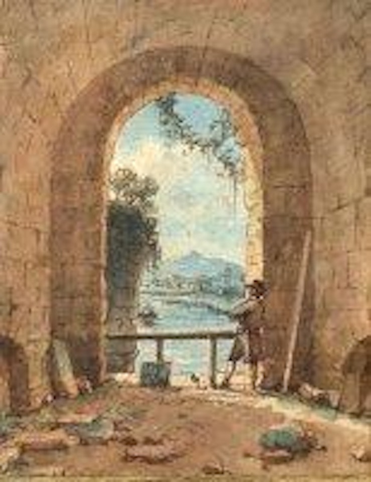 Intérieur de la chapelle St Bénézet sur le pont d'Avignon avec un artiste by Victor Jean Nicolle