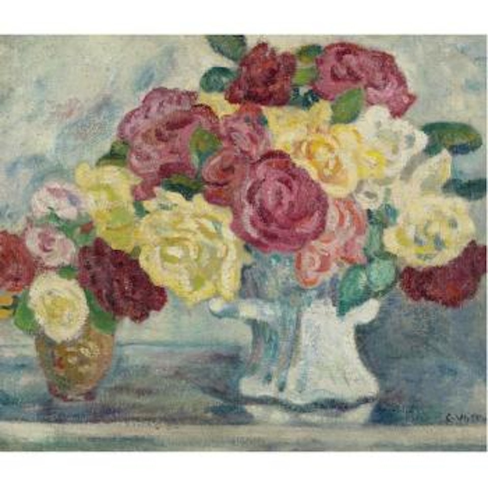 Bouquets De Roses Sur Fond Bleu by Louis Valtat