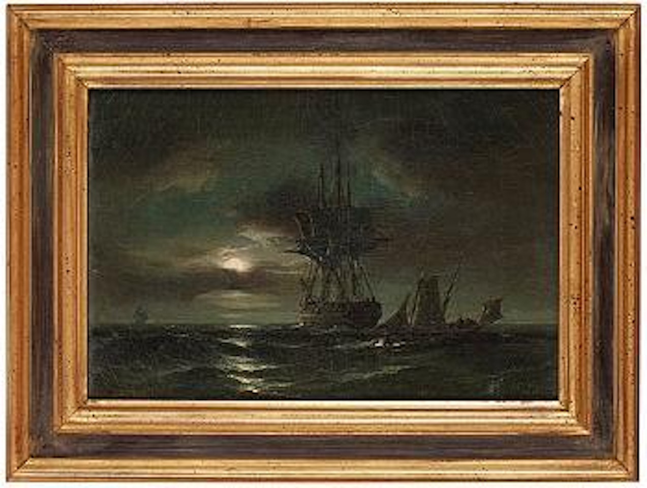 Ships in the moonlight by Anton Melbye