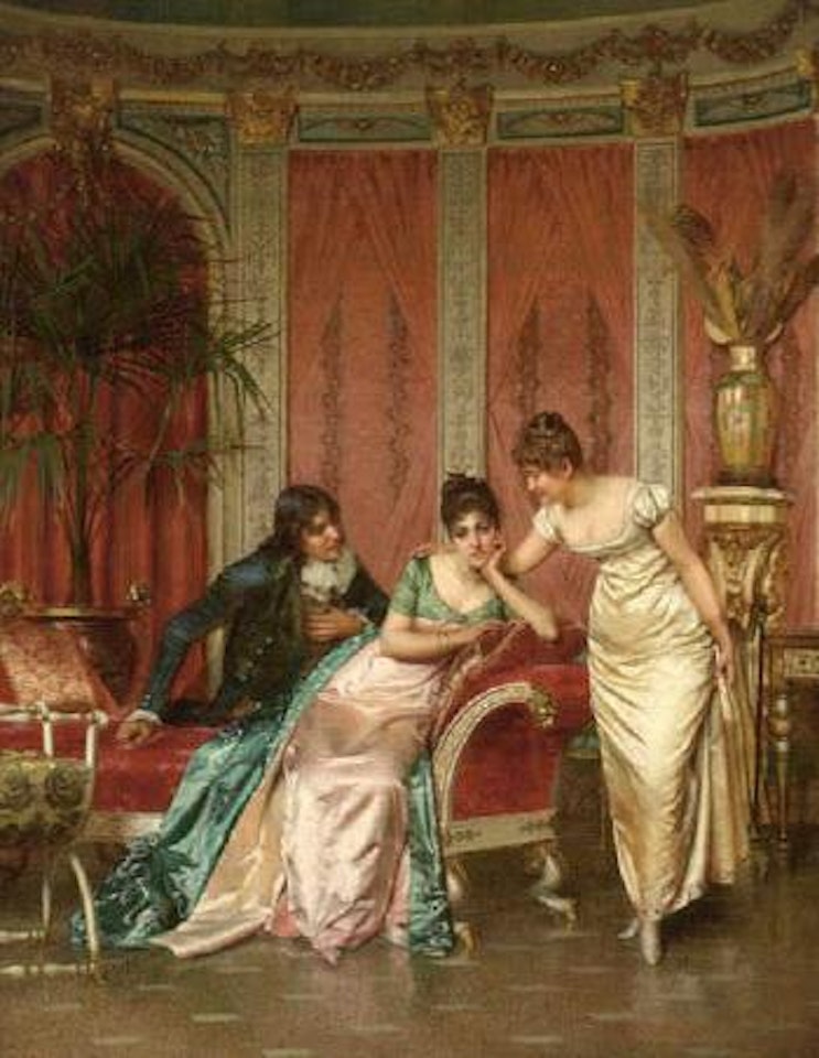 Elegantly dressed figures in a French Empire parlor setting by Frédéric Soulacroix