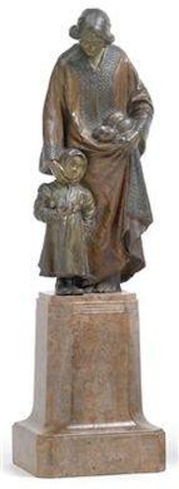 A mother and child with loaves of bread by Gustav Gurschner