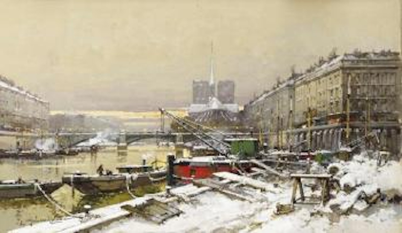 La Seine à Paris sous la neige by Eugene Galien-Laloue