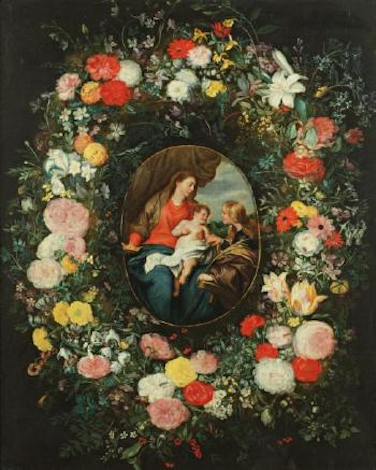 Le mariage mystique de Sainte Catherine dans une guirlande de fleurs by Jan Brueghel the Younger