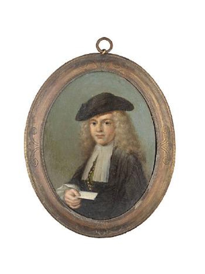 Portrait of a gentleman, half-length, in clerical dress with a black tricorn hat, holding a letter by Pietro Longhi