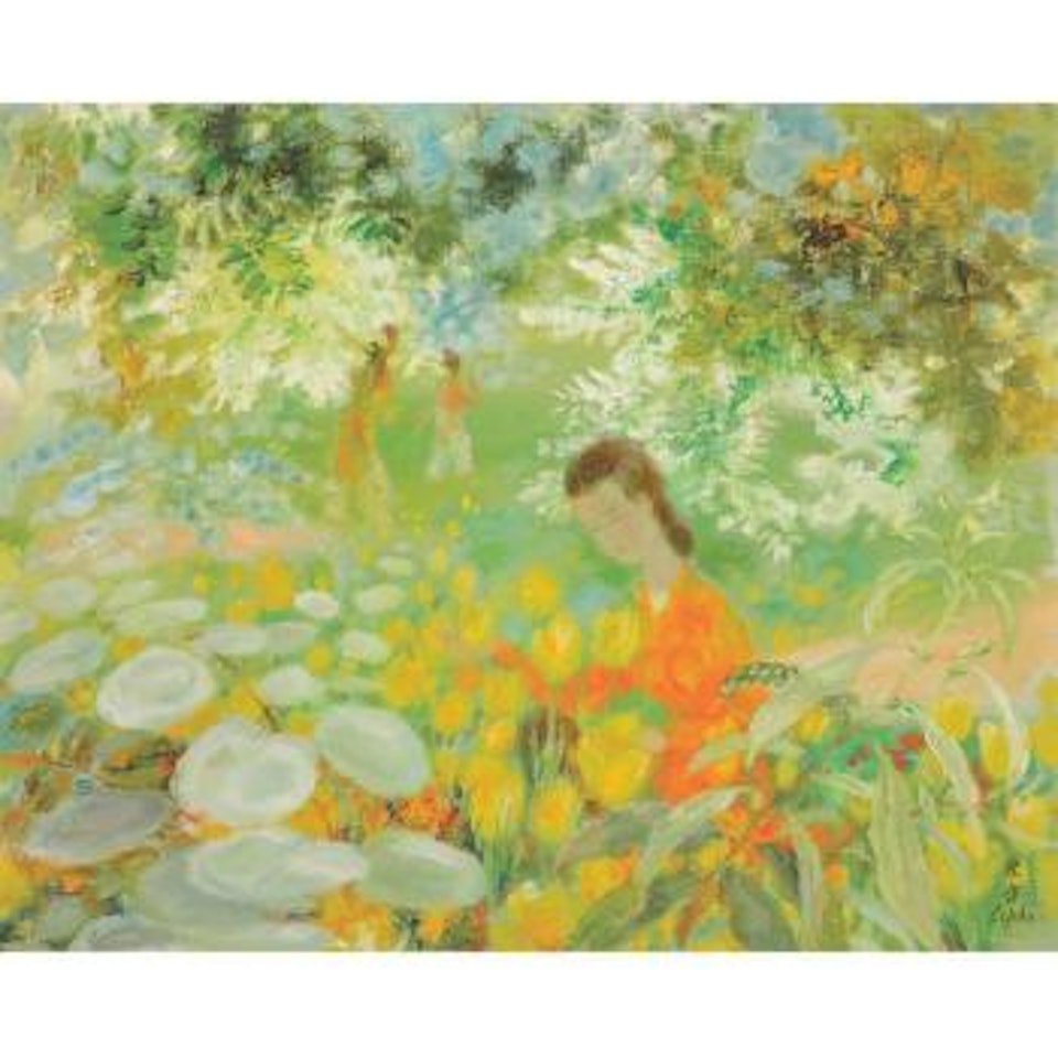 Woman In A Flower Garden by Le Pho