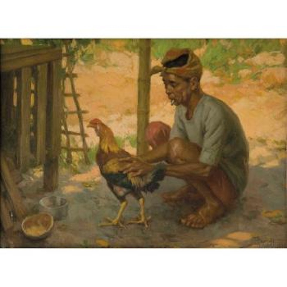 Man With Cockerel by Fernando Amorsolo