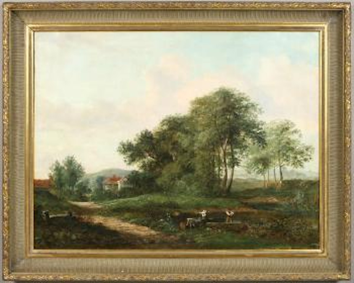 Landscape with loggers in a forest by Thomas Doughty