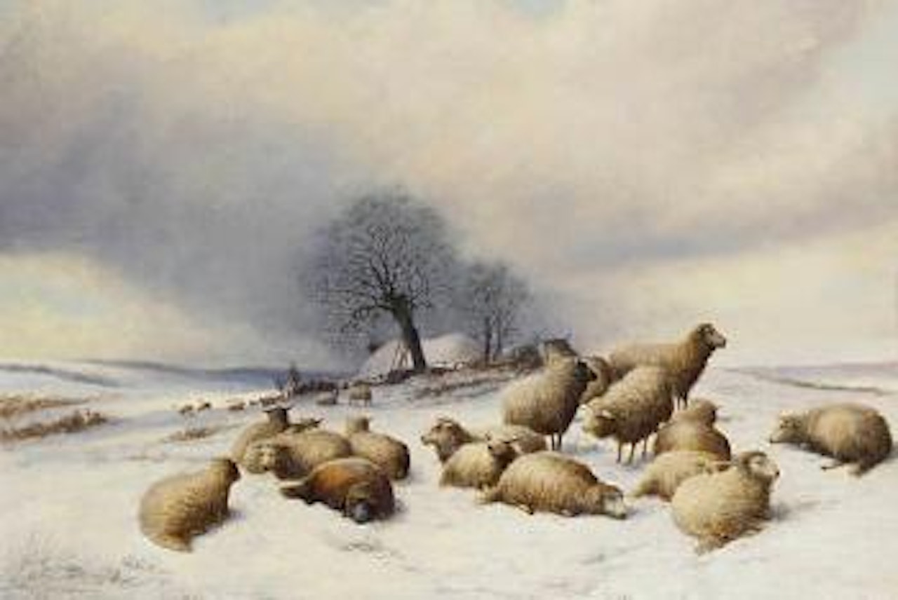 Sheep in the snow by Thomas Sidney Cooper