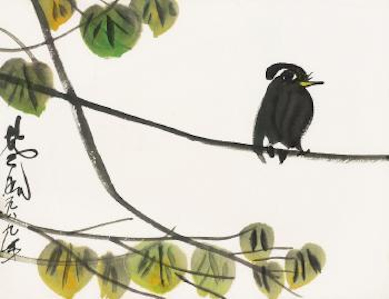Bird on branch by Lin Fengmian