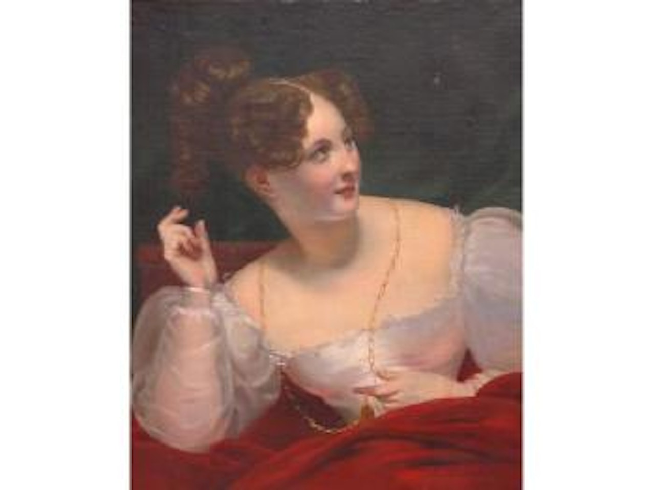 Élégante portant un sautoir et une montre de col by Claude Marie Dubufe