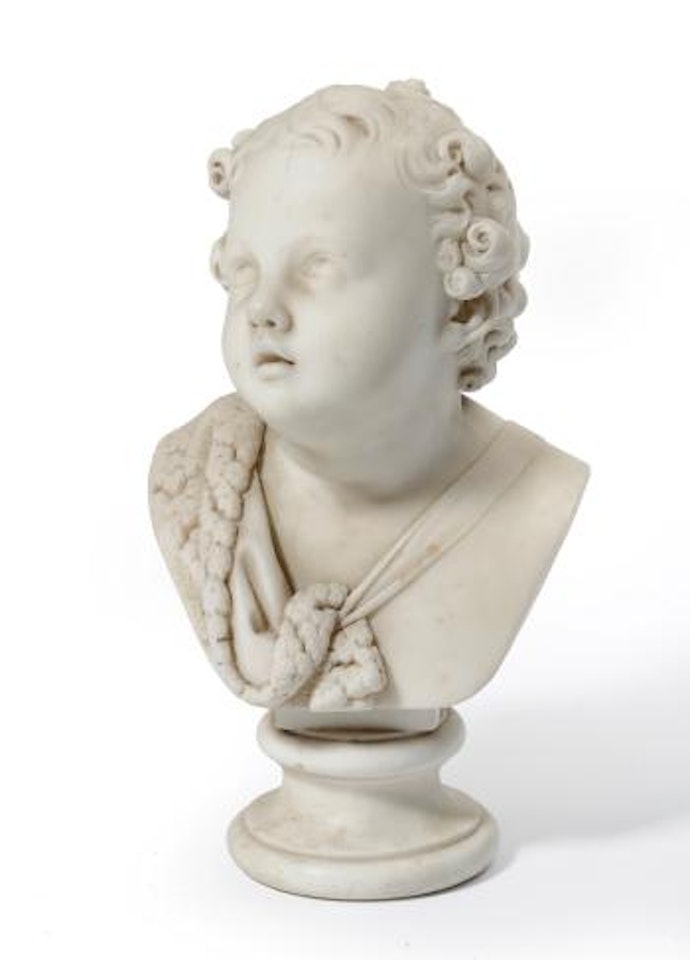 A child looking upwards with fur collar to right shoulder by Giovanni Maria Benzoni