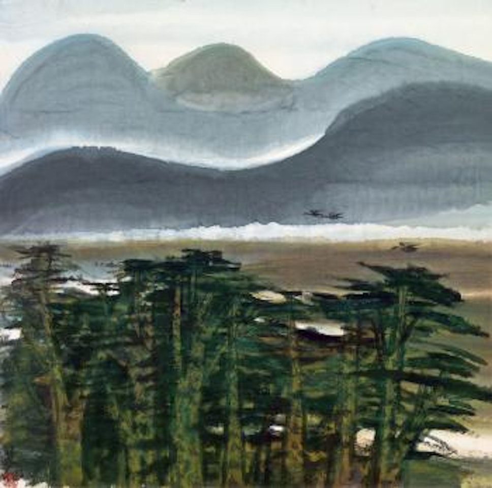 Pines at twilight by Lin Fengmian