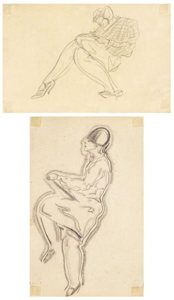 Female artist wearing a hat. Female artist wearing a plaid shirt by Sanyu