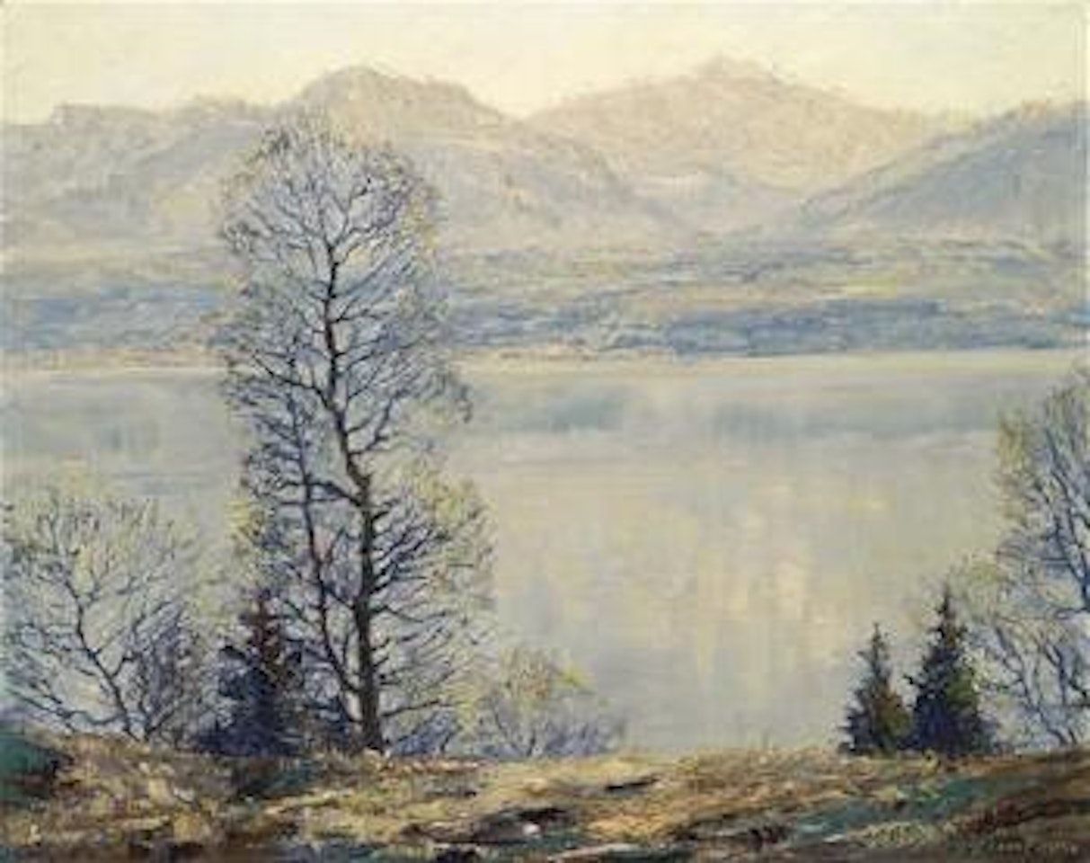 Early spring on Lake Geneva, Morges, view of Mont Blanc by Otto Pippel