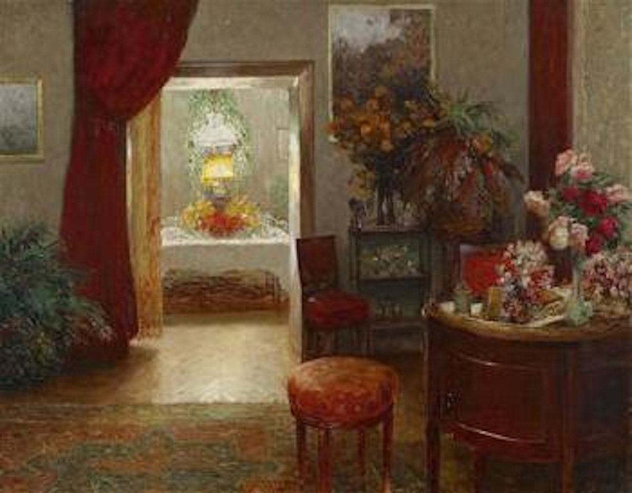 Interior with view of a festively decorated table by Olga Wisinger-Florian