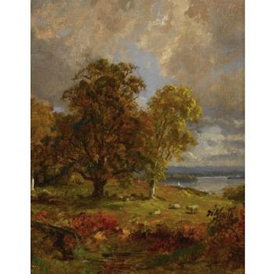 Landscape With Trees And Sheep Near A Copse by Jasper Francis Cropsey