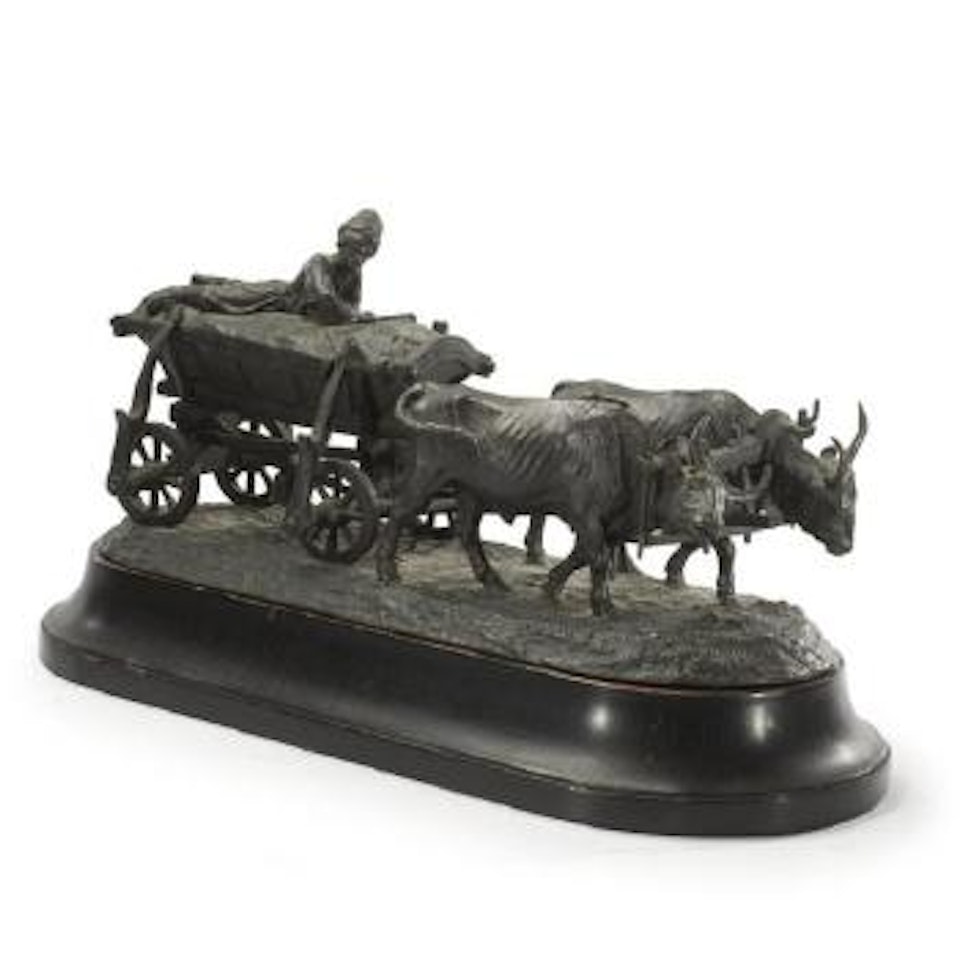 A Russian Bronze Of A Chumak Driving Oxen by Eugene Alexandrovic Lanceray