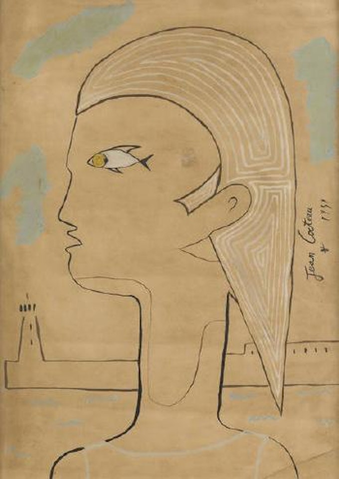 Visage féminin en œil de poisson by Jean Cocteau