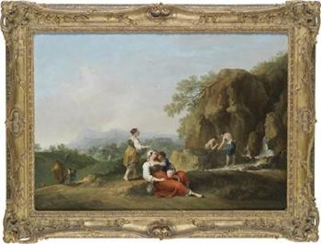A pair of landscapes featuring rustic staffage by Francesco Zuccarelli