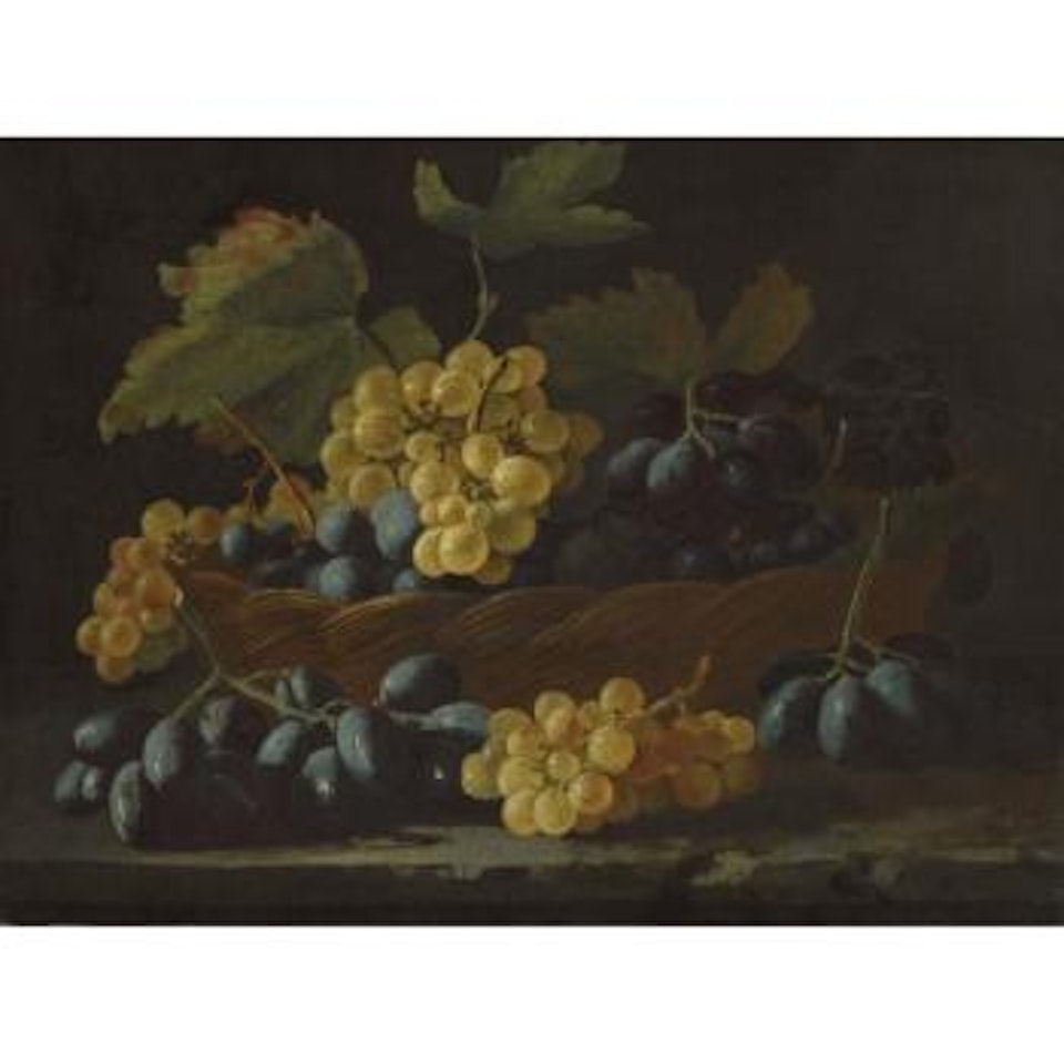 Still Life With Grapes In A Basket by Roman School