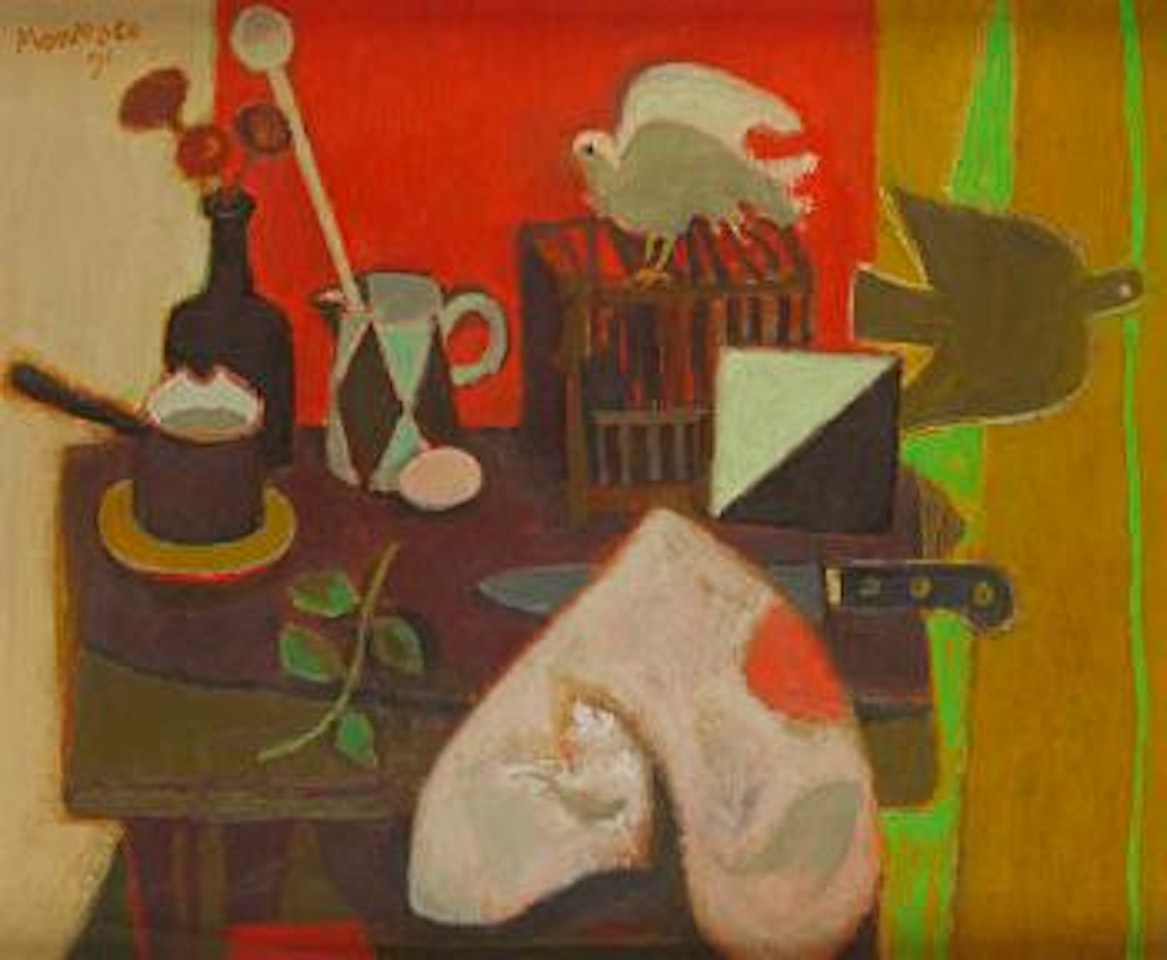 Still life with white bird by Alberto Morrocco