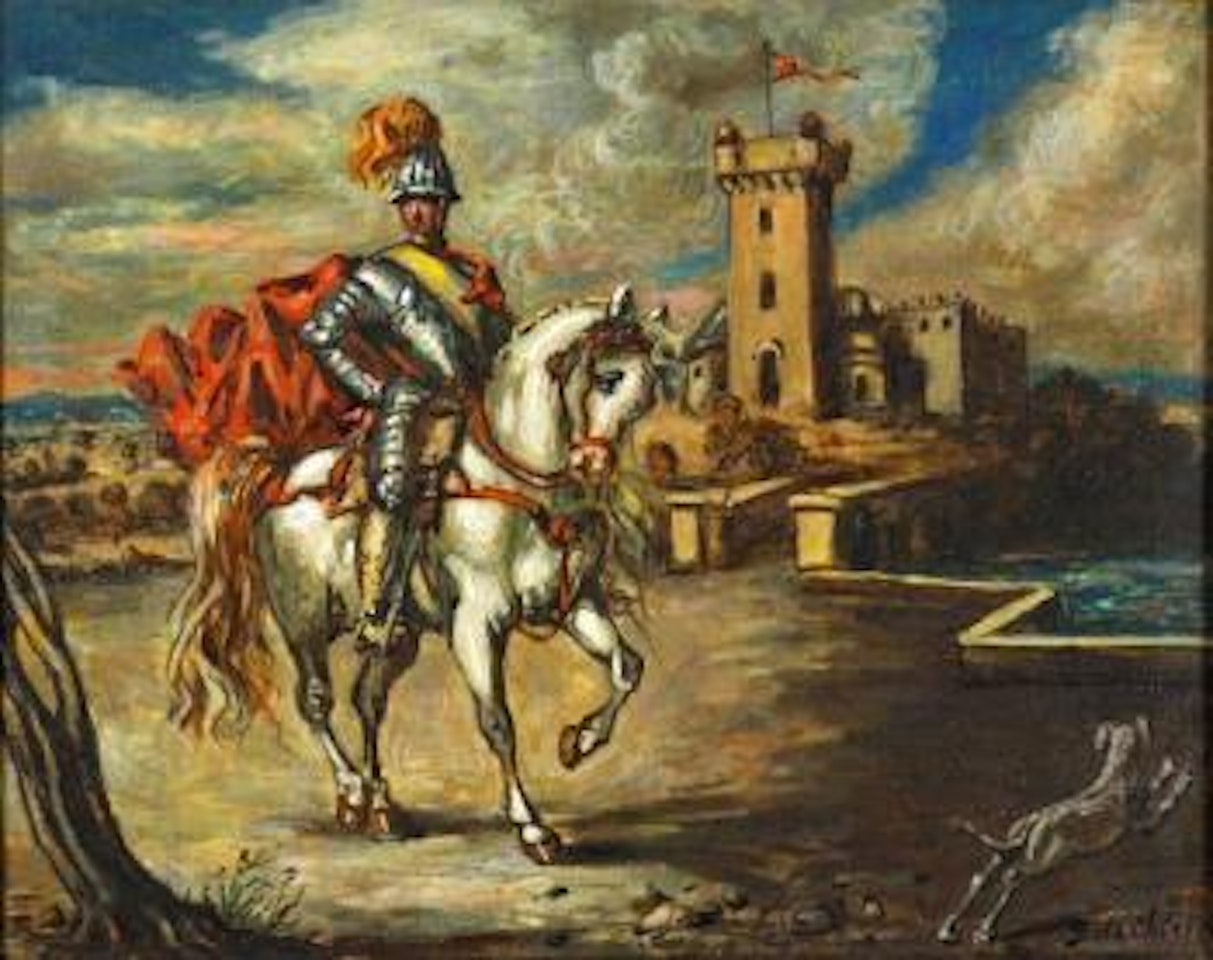 Cavaliere con manto rosso by Giorgio de Chirico