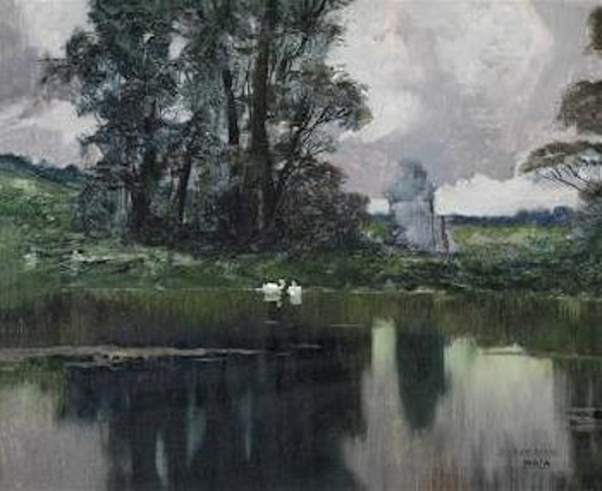Swans on a pond by Enrique Serra Y Auqué