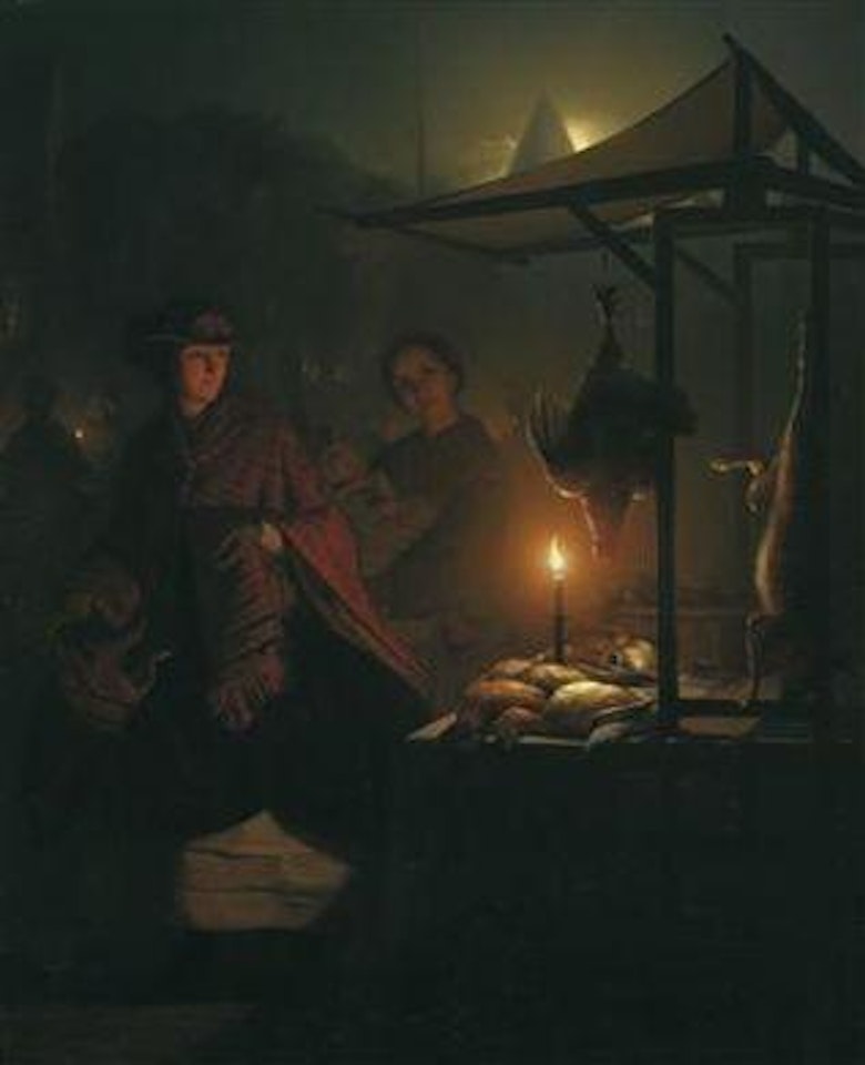 Young lady at the poultry market by Petrus van Schendel