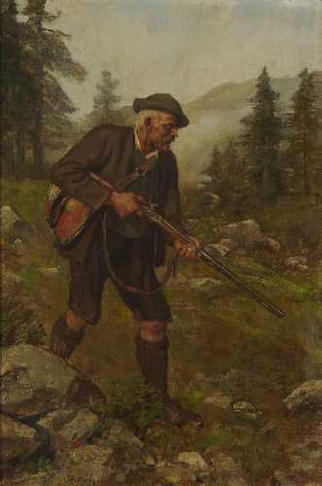 Jäger mit Gebirgslandscaft by Franz von Defregger