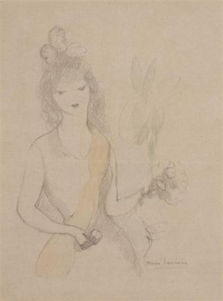 Portrait of a girl with flowers by Marie Laurencin