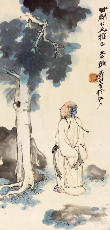 Scholar under phoenix tree by Zhang Daqian