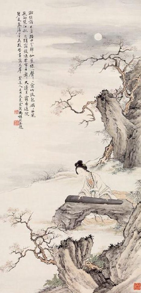 Playing koto in moonlight by Feng Chaoran